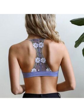 LETO Daisy Floral Sheer Lace Racerback Women's Bralette Sz XS/S NWT